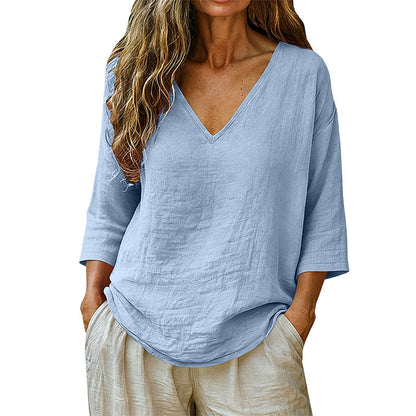 🌸Women's Casual V-Neck Three Quarter Sleeve Blouse✨ Effortlessly stylish