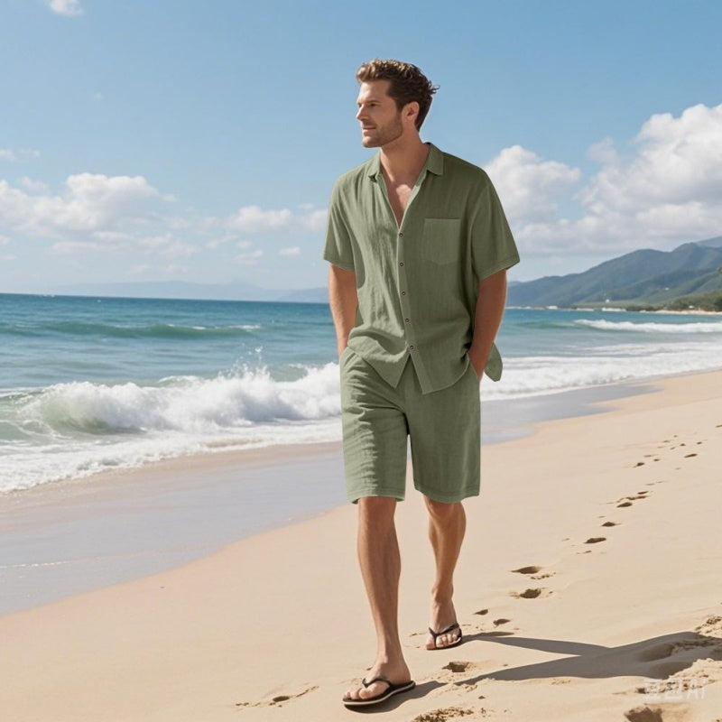 Men's Breathable Beach Outfit – Short Sleeve and Shorts