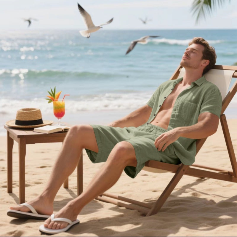 Men's Breathable Beach Outfit – Short Sleeve and Shorts
