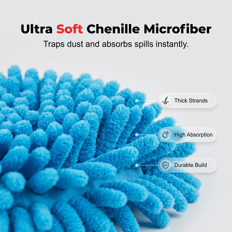 Chenille Spin Mop Head Replacement Unique Design Heads Turn Mop into Long-Handle Duster Dry Cleaning Trap Bucket & Handle