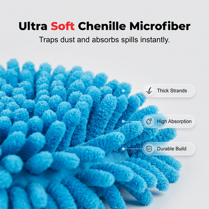 Chenille Spin Mop Head Replacement Unique Design Heads Turn Mop into Long-Handle Duster Dry Cleaning Trap Bucket & Handle