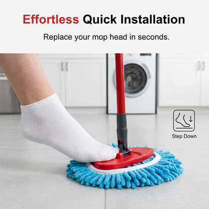 Chenille Spin Mop Head Replacement Unique Design Heads Turn Mop into Long-Handle Duster Dry Cleaning Trap Bucket & Handle