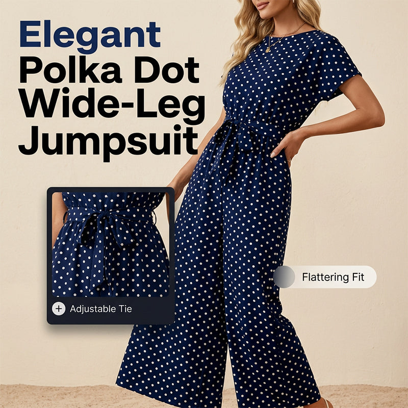 🌸Women's Elegant Polka Dot Wide-Leg Jumpsuit 🌟 Step Into Effortless Style
