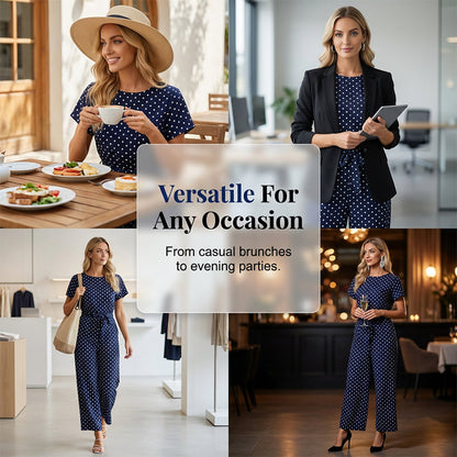 🌸Women's Elegant Polka Dot Wide-Leg Jumpsuit 🌟 Step Into Effortless Style