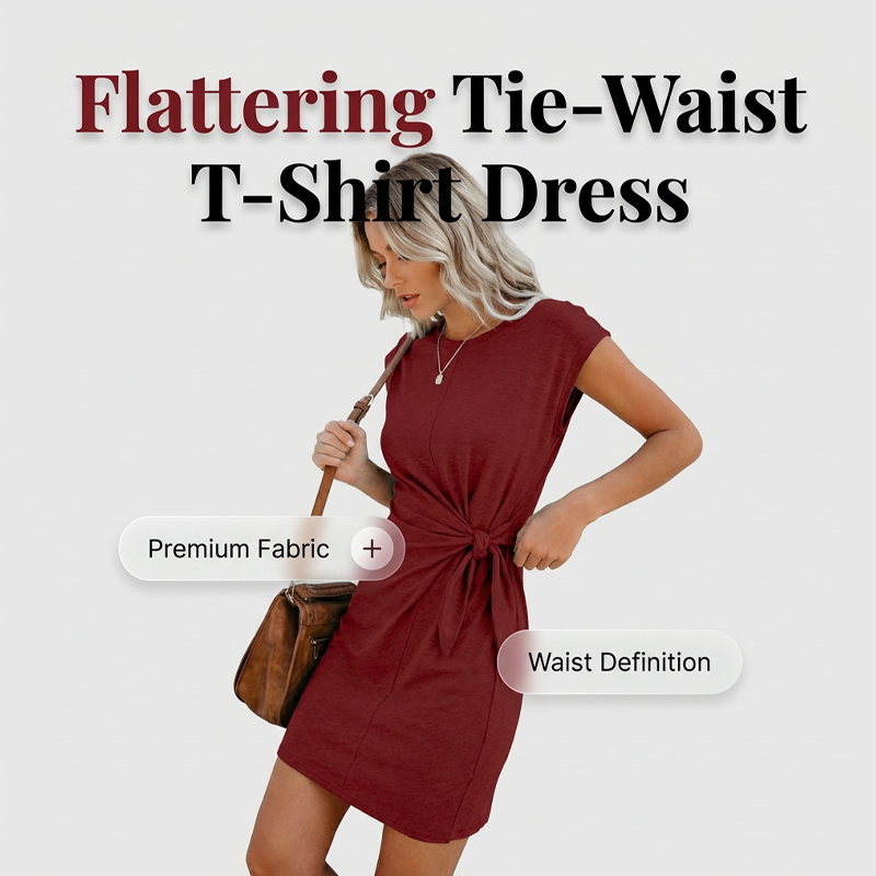 Women's Short Sleeve Tie-Waist T-Shirt Dress