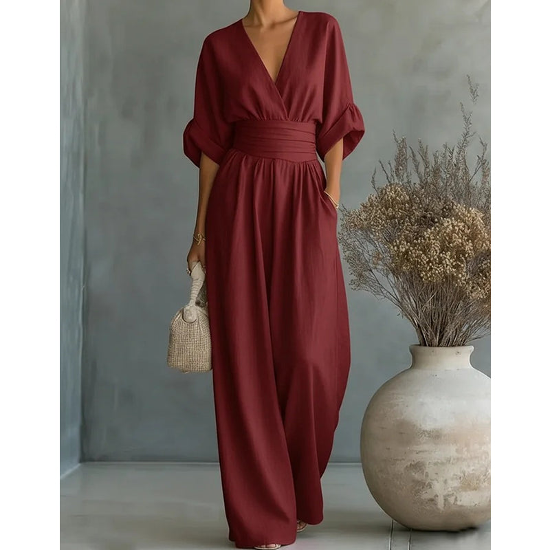 Elegant V-Neck Wide-Leg Jumpsuit