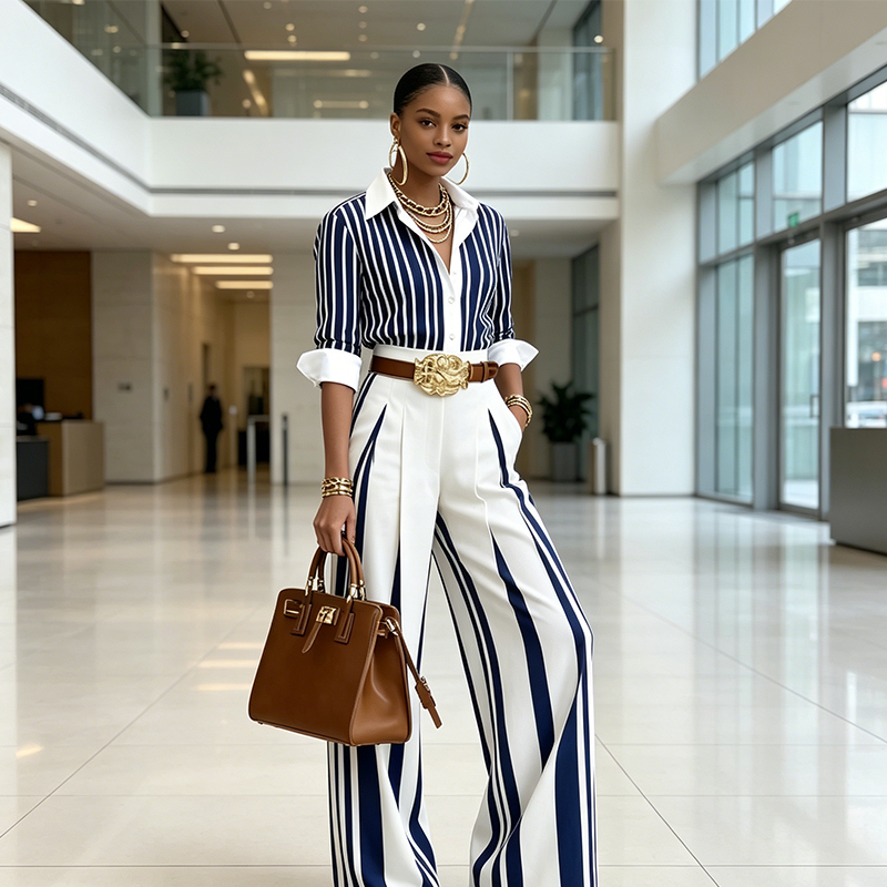 🎁New arrival 49% OFF💥 Women's Striped Shirt & Wide-Leg Pants 2-Piece Set