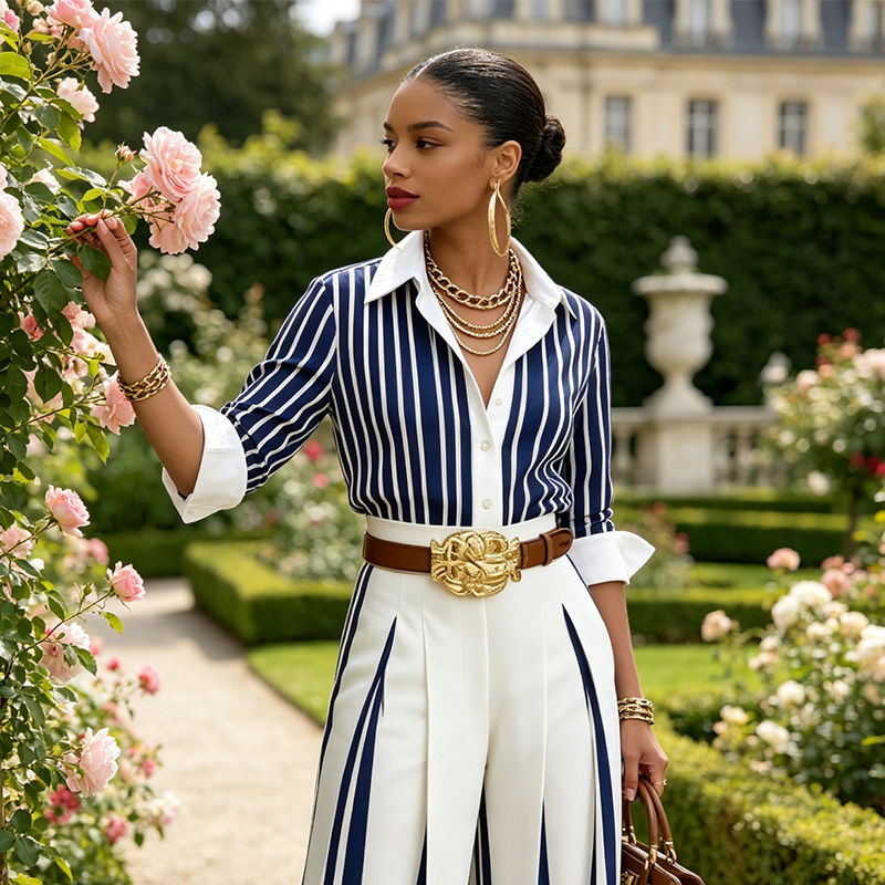 🎁New arrival 49% OFF💥 Women's Striped Shirt & Wide-Leg Pants 2-Piece Set
