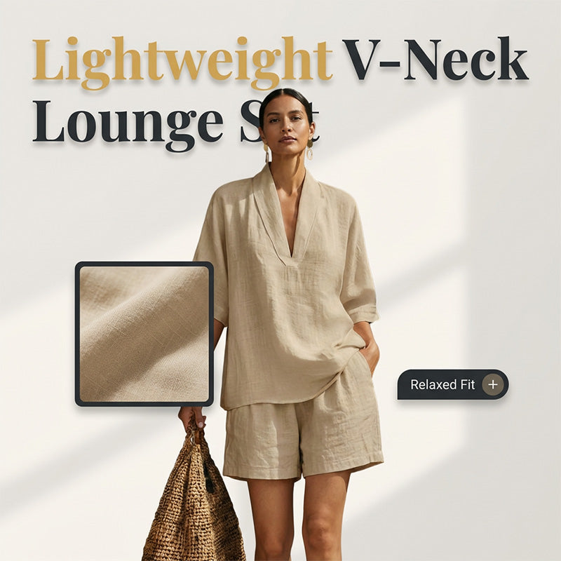 Women's Casual V-Neck Top and Shorts Set