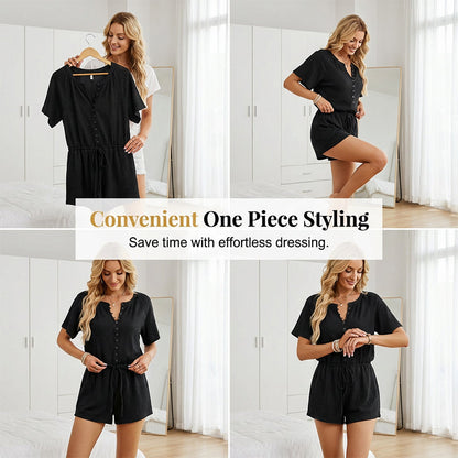 Women's Short Sleeve Textured Knit Romper