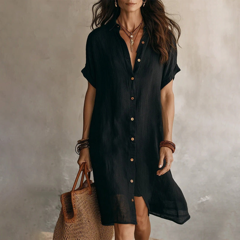 Women's Short Sleeve Button-Down Shirt Dress