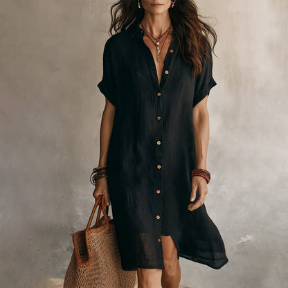 Women's Short Sleeve Button-Down Shirt Dress