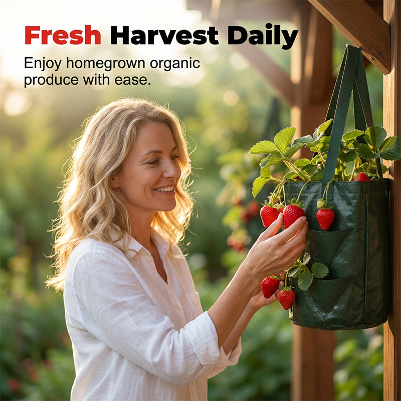 Hanging Strawberry Planter Bag with Side Pockets