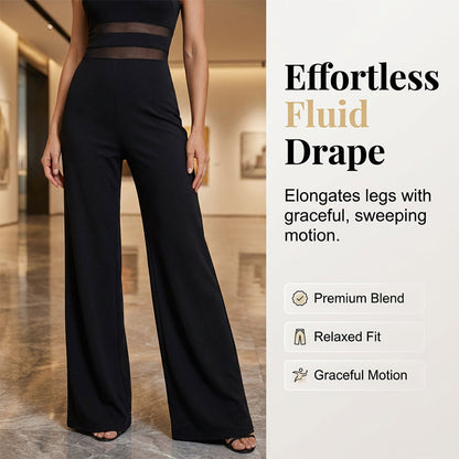 One-Shoulder Mesh Panel Wide-Leg Jumpsuit
