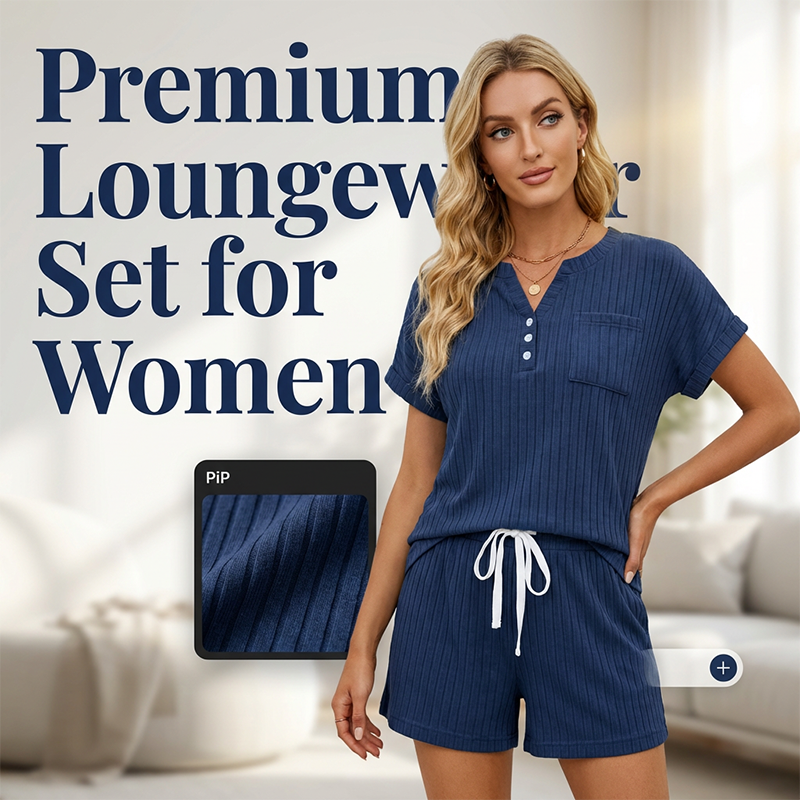 Women’s Casual Ribbed Short Sleeve & Shorts Set