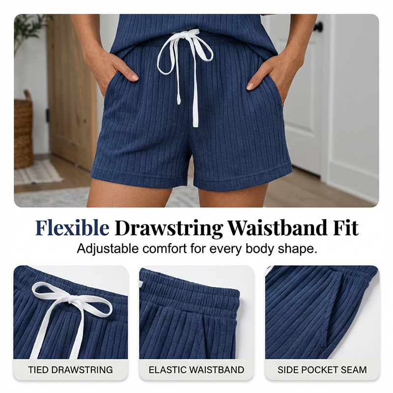 Women’s Casual Ribbed Short Sleeve & Shorts Set