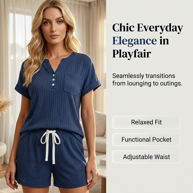 Women’s Casual Ribbed Short Sleeve & Shorts Set