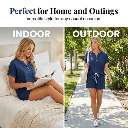 Women’s Casual Ribbed Short Sleeve & Shorts Set