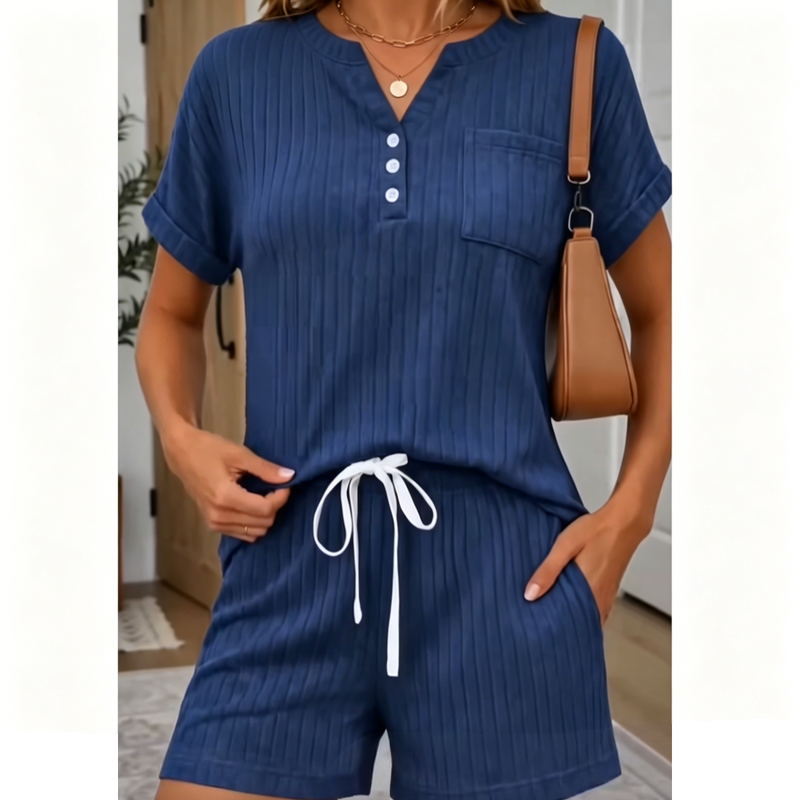 Women’s Casual Ribbed Short Sleeve & Shorts Set