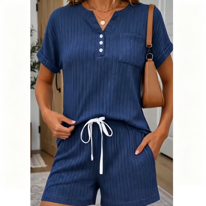 Women’s Casual Ribbed Short Sleeve & Shorts Set