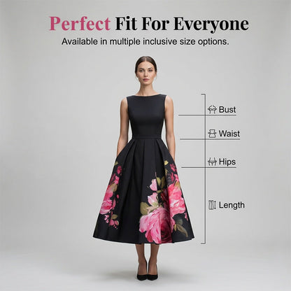 Elegant Sleeveless A-Line Midi Dress with Floral Print