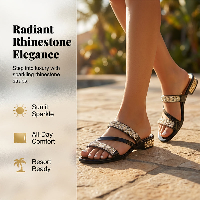 Rhinestone Low Heel Slip-On Sandals