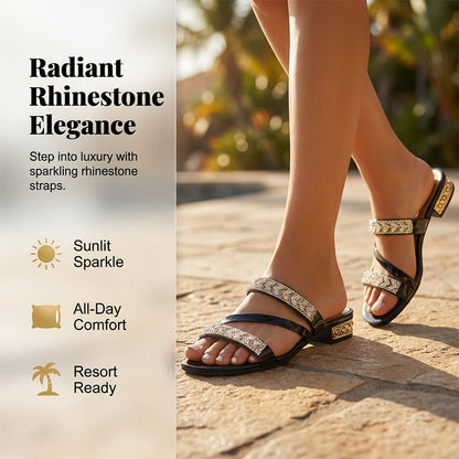 Rhinestone Low Heel Slip-On Sandals