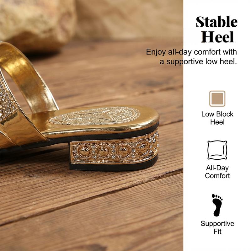 Rhinestone Low Heel Slip-On Sandals