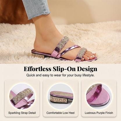 Rhinestone Low Heel Slip-On Sandals