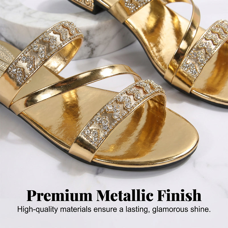 Rhinestone Low Heel Slip-On Sandals