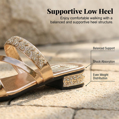 Rhinestone Low Heel Slip-On Sandals