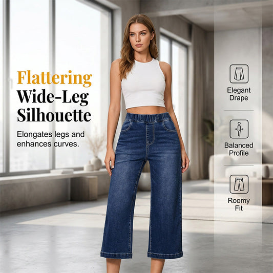 🥳SUMMER HOT SALE🥳💞50K+ SOLD!💥49% OFF! 🔥Women's Pull-On Wide-Leg Cropped Denim Jeans