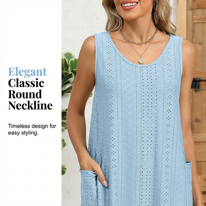 Women's Sleeveless Round Neck Casual Pocket Dress
