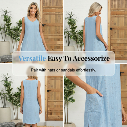 Women's Sleeveless Round Neck Casual Pocket Dress