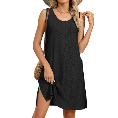 Women's Sleeveless Round Neck Casual Pocket Dress