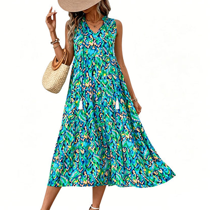 👗New arrival 49% OFF🌸Women's Sleeveless Abstract Print Tiered Midi Dress