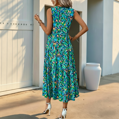 👗New arrival 49% OFF🌸Women's Sleeveless Abstract Print Tiered Midi Dress