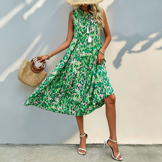 👗New arrival 49% OFF🌸Women's Sleeveless Abstract Print Tiered Midi Dress