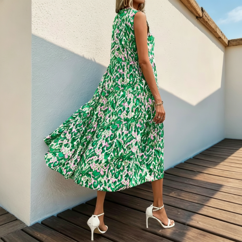 👗New arrival 49% OFF🌸Women's Sleeveless Abstract Print Tiered Midi Dress