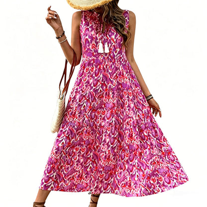 👗New arrival 49% OFF🌸Women's Sleeveless Abstract Print Tiered Midi Dress