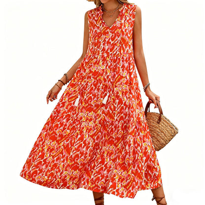 👗New arrival 49% OFF🌸Women's Sleeveless Abstract Print Tiered Midi Dress