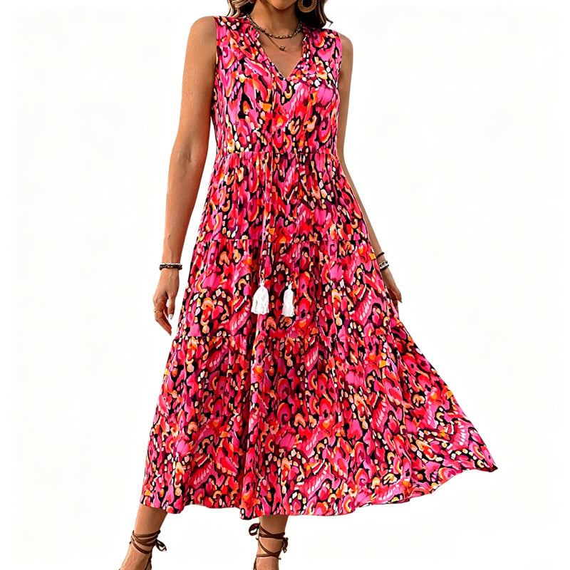 👗New arrival 49% OFF🌸Women's Sleeveless Abstract Print Tiered Midi Dress