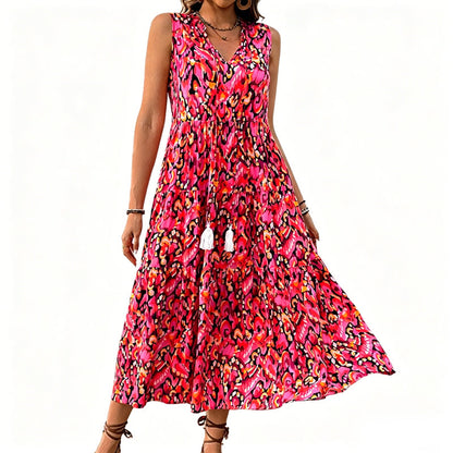 👗New arrival 49% OFF🌸Women's Sleeveless Abstract Print Tiered Midi Dress