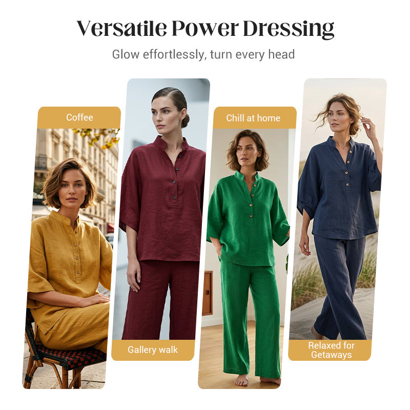 📢📢49% OFF !! ⏰Women's Stand-Up Collar Top & Wide-Leg Pants Set