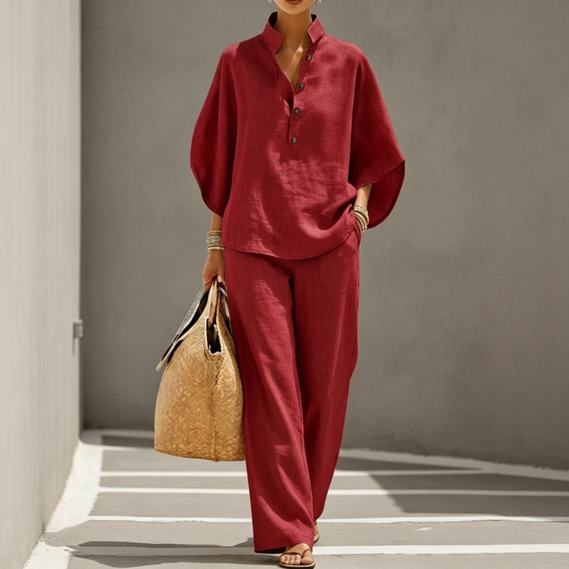 📢📢49% OFF !! ⏰Women's Stand-Up Collar Top & Wide-Leg Pants Set