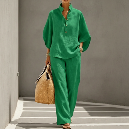 📢📢49% OFF !! ⏰Women's Stand-Up Collar Top & Wide-Leg Pants Set