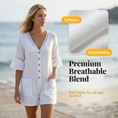 🔥Limited-time offer - Women's Summer V-Neck Jumpsuit with Bell Sleeves