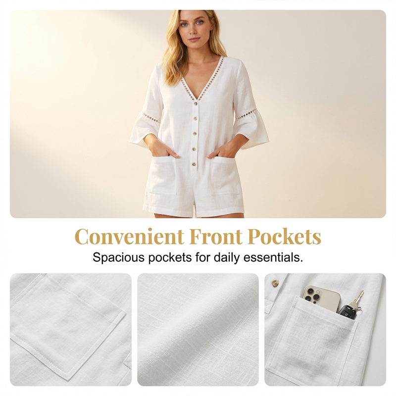 🔥Limited-time offer - Women's Summer V-Neck Jumpsuit with Bell Sleeves