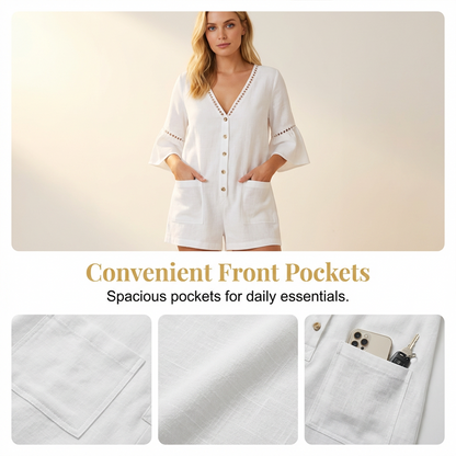 🔥Limited-time offer - Women's Summer V-Neck Jumpsuit with Bell Sleeves