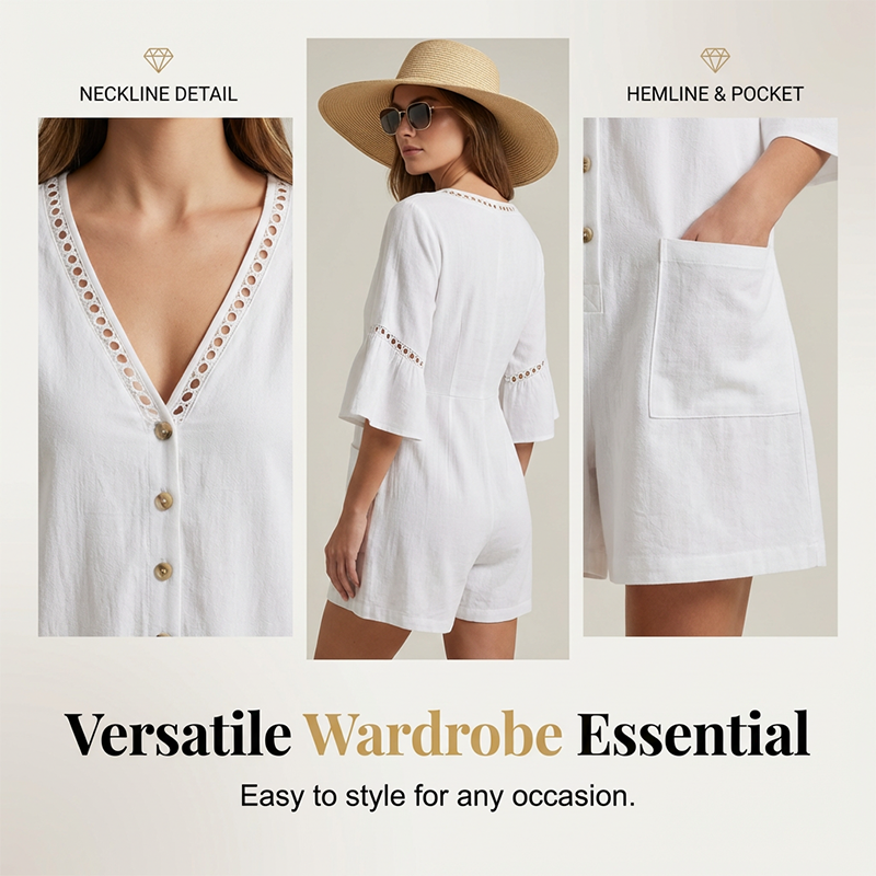 🔥Limited-time offer - Women's Summer V-Neck Jumpsuit with Bell Sleeves